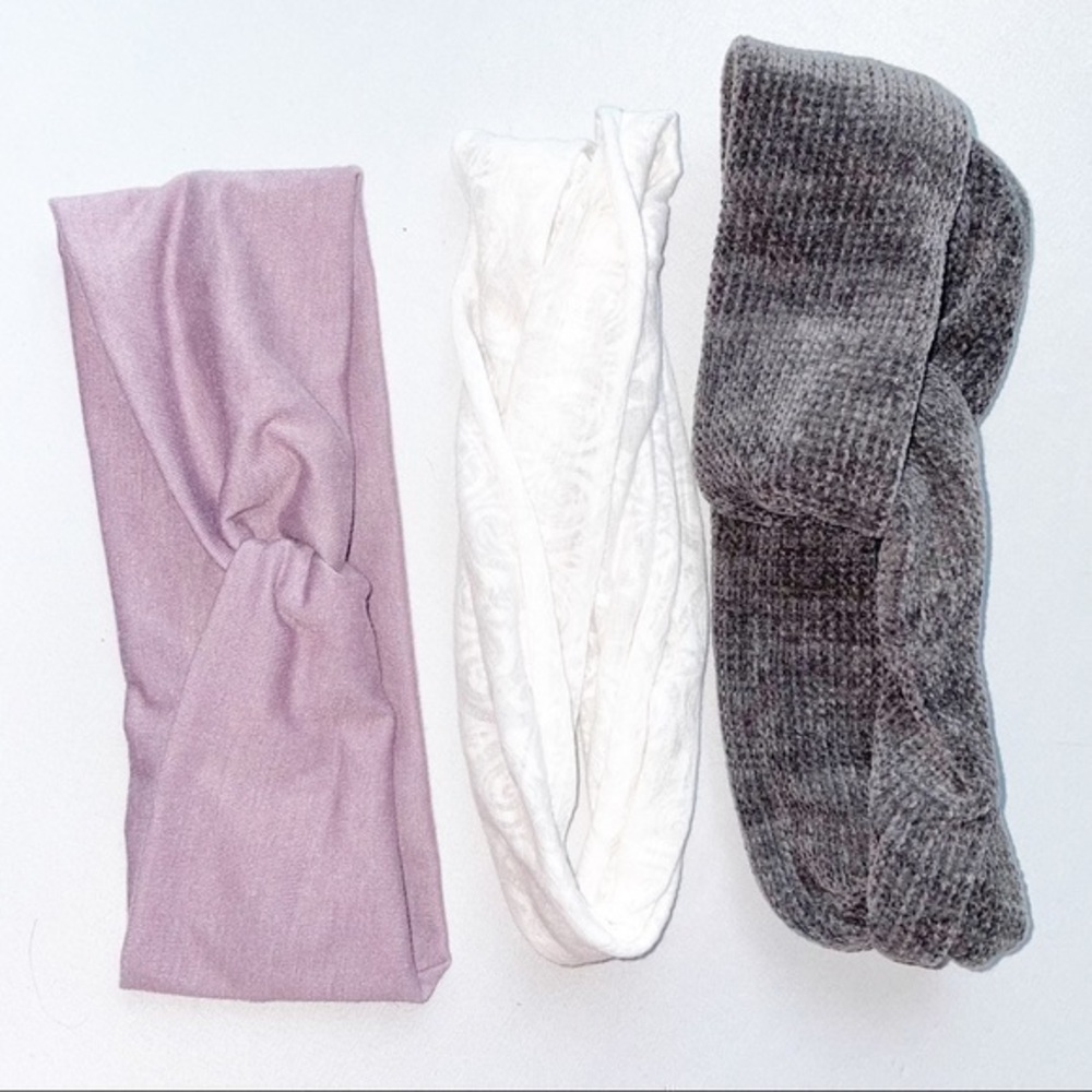 Headband Bundle Purple Twist White Sheer Gray Terry Cloth